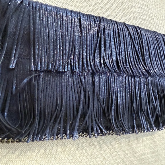 Stella McCartney Falabella Navy Metallic Fringe Clutch with original tags - Picture 8 of 15